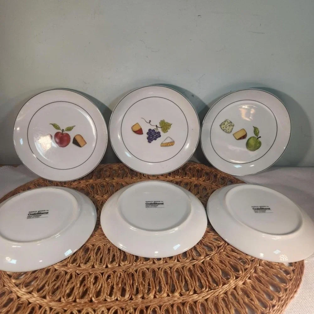 Crate & Barrel Fruit & Cheese Appetizer Plates – Set of 6 Ceramic Plates